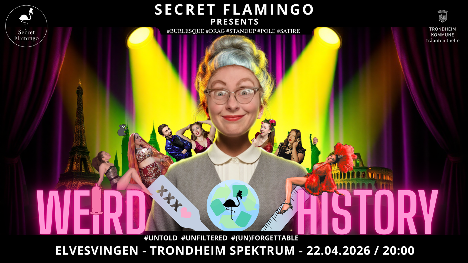 Plakat for kommende Secret Flamingo-show i Trondheim